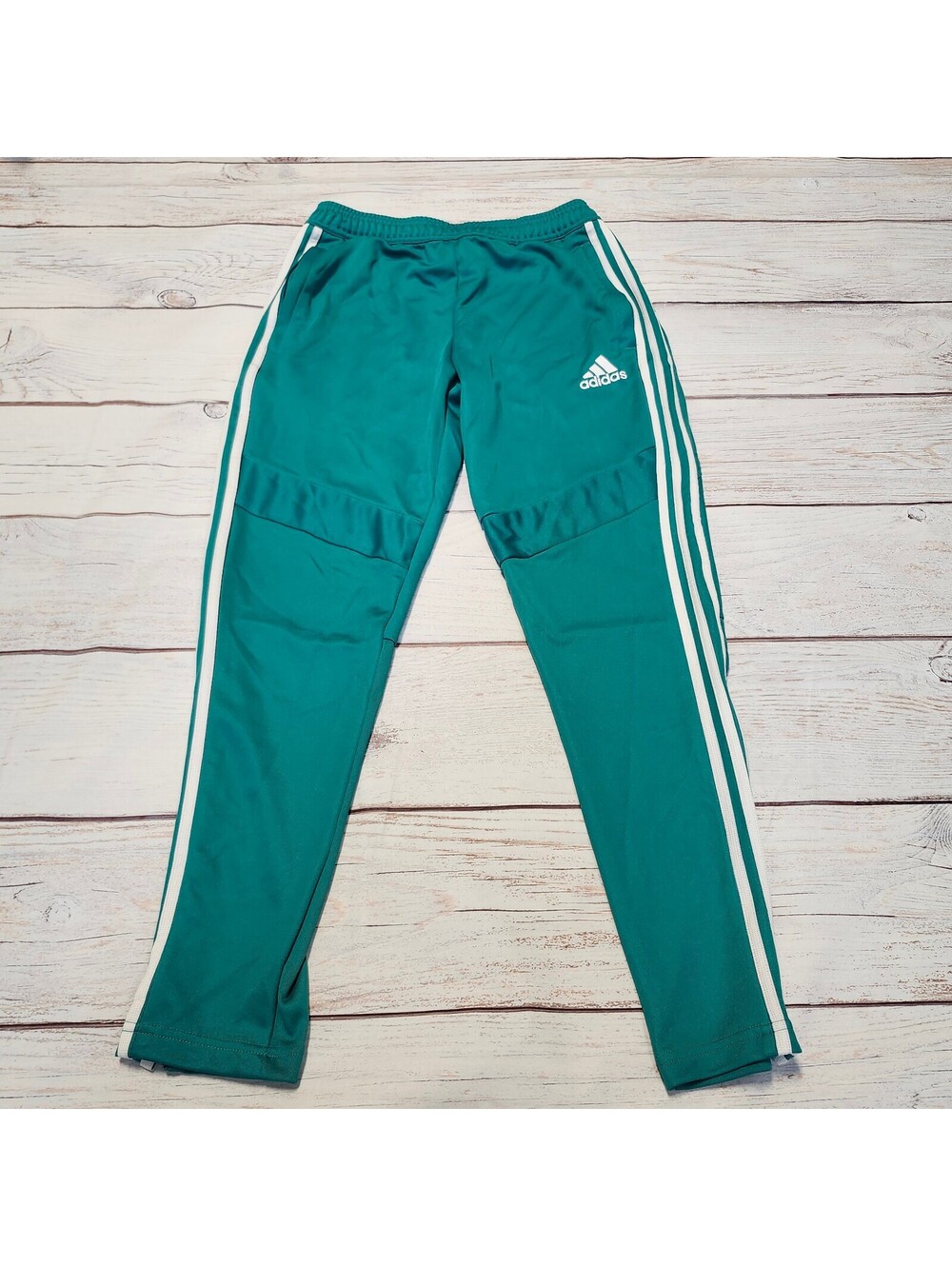 Adidas Men's Medium Teal Athletic Track Pants with White Stripes